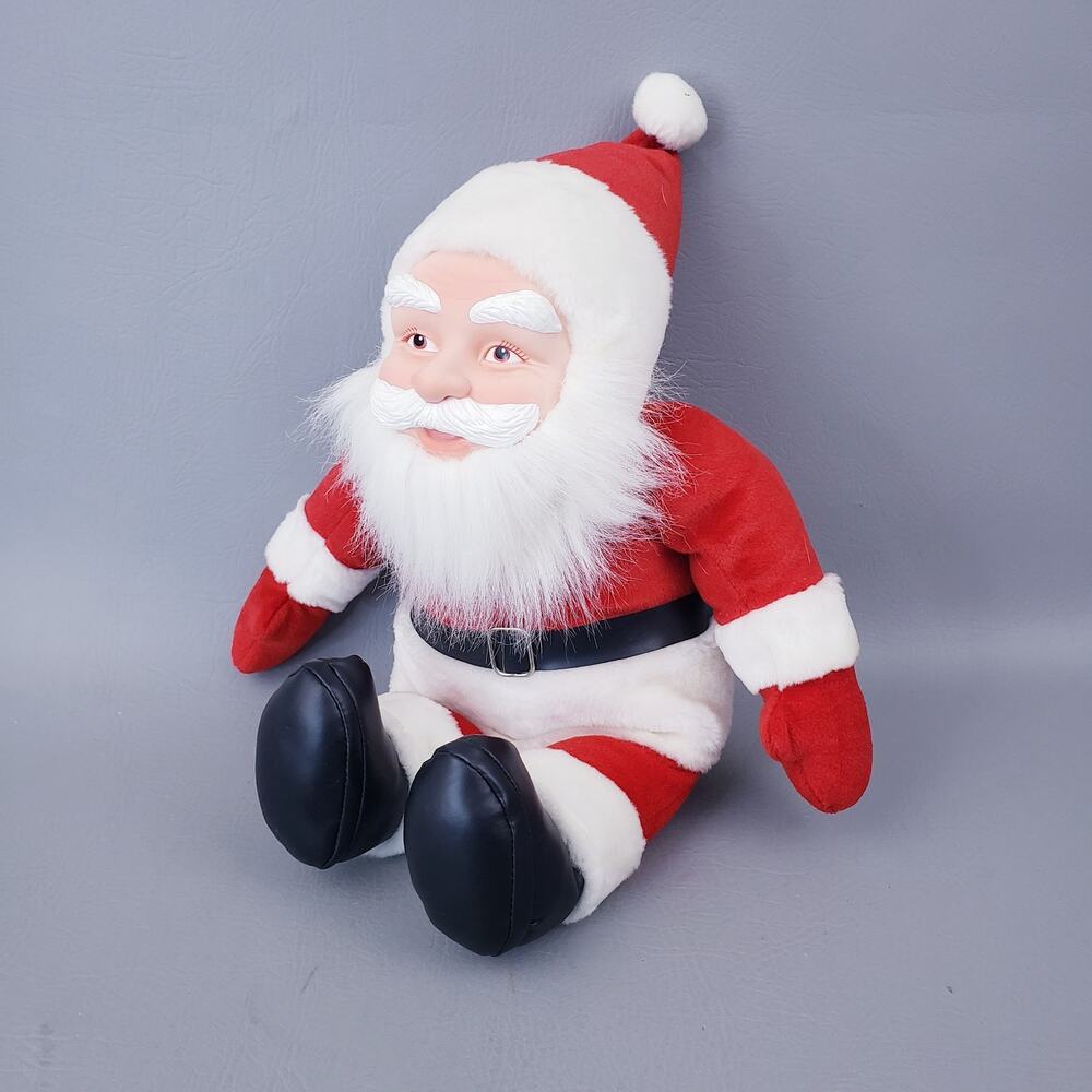Vintage Santa Claus Christmas Plush Doll With Plastic Molded Face 17"